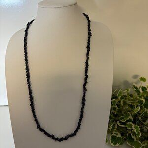 Black Gemstone Chip Bead Necklace Subtle Sparkle 30 in Long Handcrafted Jewelry